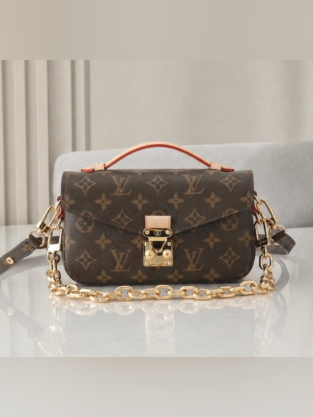 Louis Vuitton Monogram Canvas Shoulder Bag with Gold Hardware